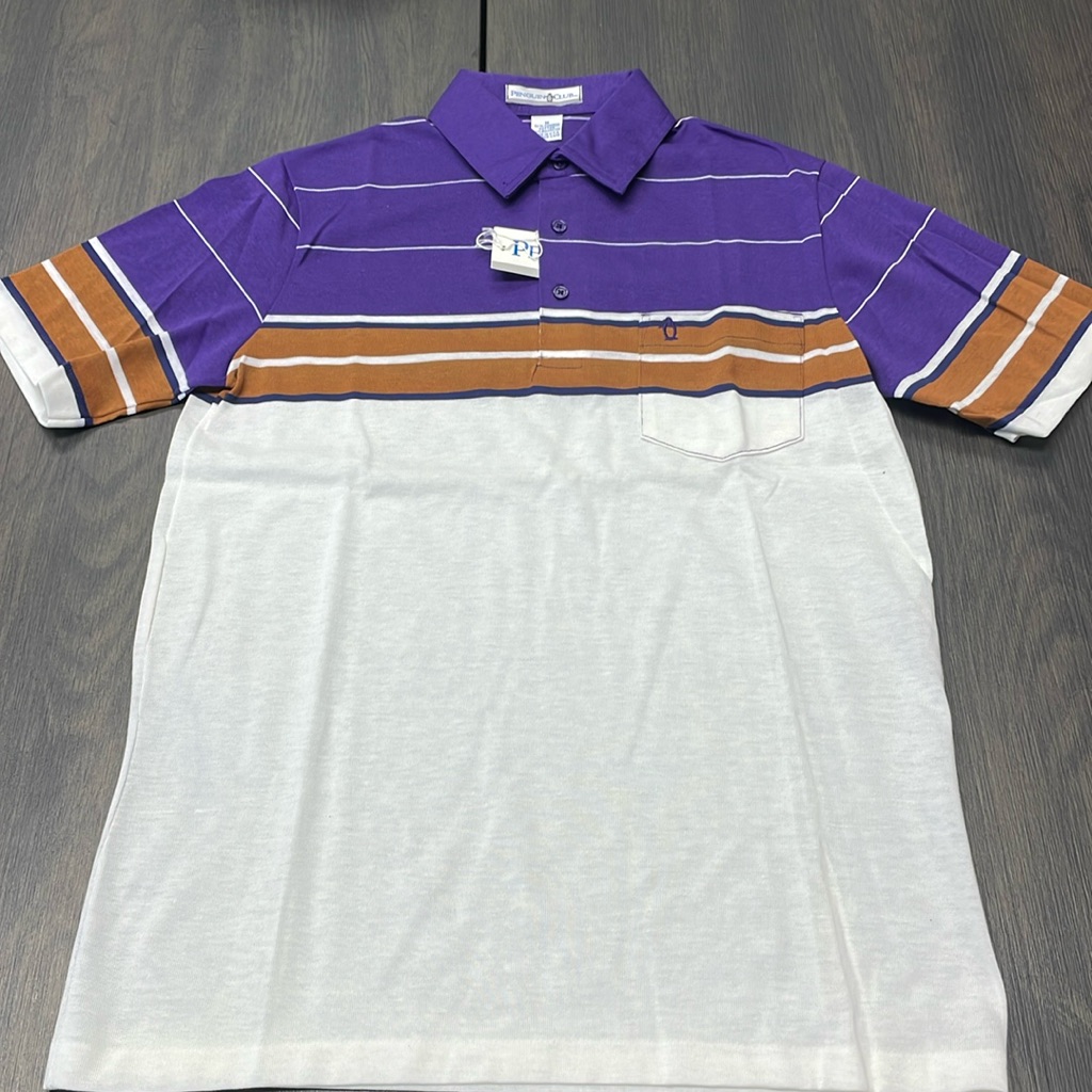 PurpleBrown Striped Polo Shirt Vintage Penguin Club